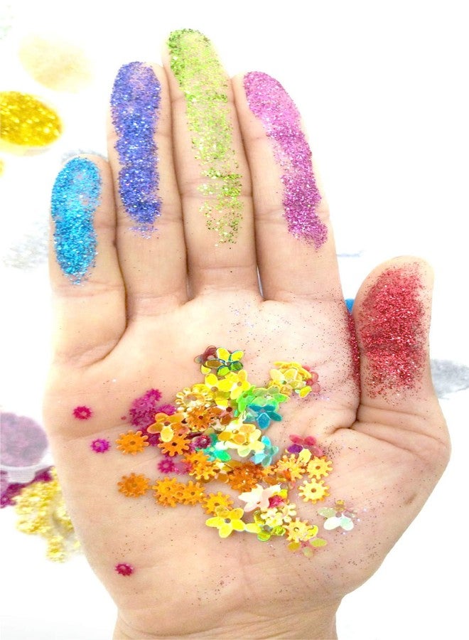 StepsToDo Glitter & Sequins Hobby Craft Kit. Set of 8 Glitter Powder, 4 Sequins. Extra fine Glitter and Flower Shape Sequins for Slime, Art, Crafts, Nail Art Polish, Scrap-Booking, Paints. - Image 5